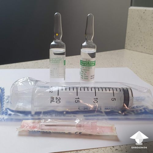 Syringe for spore solution and LC