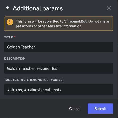 Popup which appears when you want to save some message from Discord to website