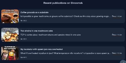 Recent publications on Shroomok (screenshot)