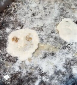 White mycelium masses with yellow-brown liquid - mycogone contamination