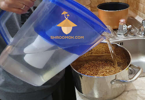 Add clean water (1 liter) to the grain