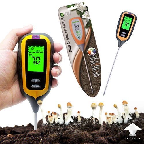 Soil pH meter to check pH level of mushroom bulk substrate and casing