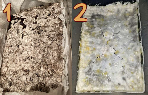 1 - start of overlay. 2 - mycelium turned into crust of overlay